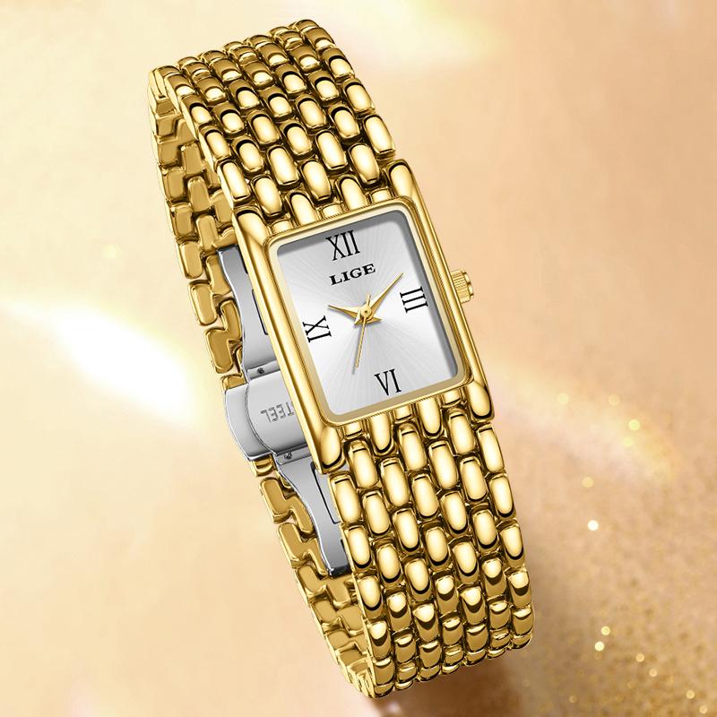 New Gold Watch Women Fashion Creative Square Quartz Women's Watches Simple Waterproof Date Chronograph Relogio Feminino+BOX