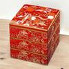 J-kitchens Lacquerware 3-Tiered Jubako Box, 7.0 Inches, Saikōgura, Vermilion Crane with Gold Rim, 20cm, Resin, Made In Japan