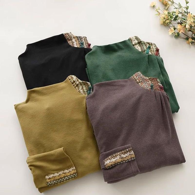 Oberteile Damen Übergröße Herbst Winter Mittellang Samt Verdickt Elastisches Hemd Mode Druck Locker Lässige Oberteile