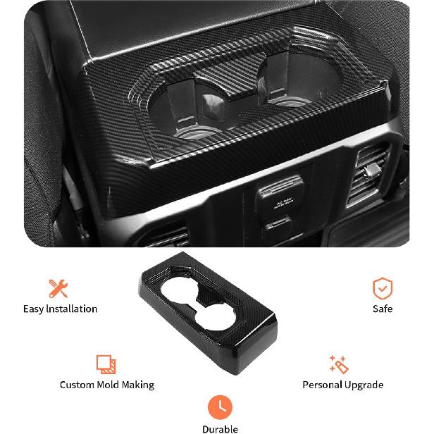 

JeCar Carbon Fiber Rear Cup Holder Panel Cover Trim for 2015-2020 Ford F150 Interior Accessories