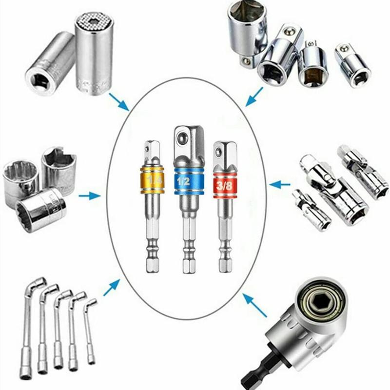 3pcs 1/4" 3/8" 1/2" Socket Adapter Set Nut Drive Drill Ratchet Extension Cordless Impact Wrench Hex Shank Bit Square Set Cordles