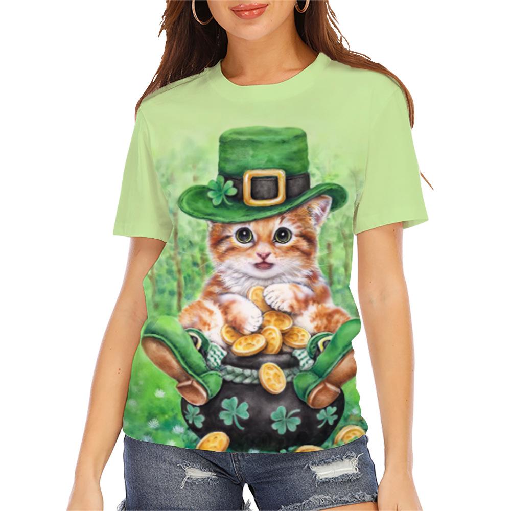 Letní dámské tričko s kulatým výstřihem a 3D potiskem zvířat, módní ležérní s krátkým rukávem