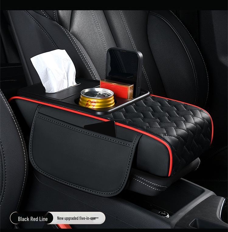 A-Segment Compact Car Armrest Box & Cup Holder Mat with Tissue Storage and Heightening Pad