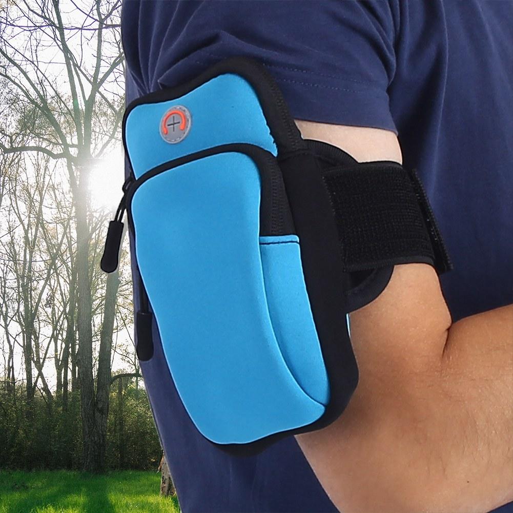 Outdoor Sport Running Jogging Exercise Gym Arm Wrist Pouch Armband Phone Case Bag Blue