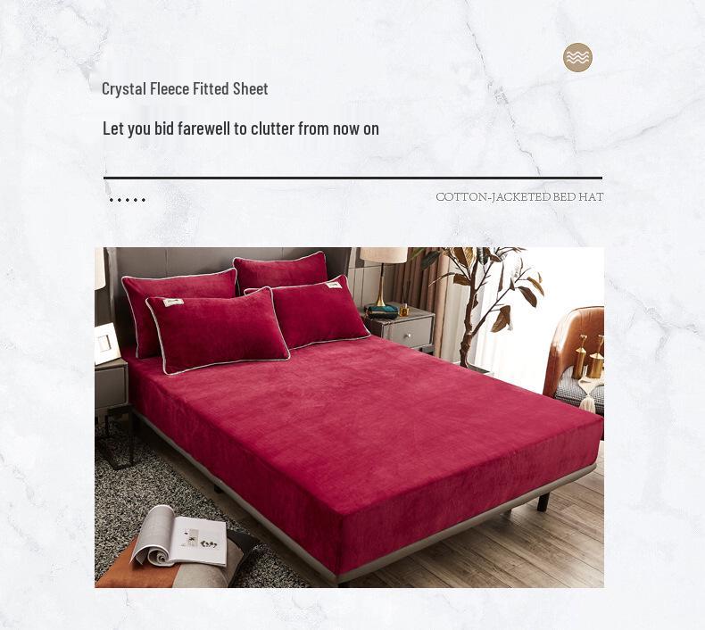 Solid Color Crystal Velvet Fitted Sheet Set - Single Piece Bed Sheet with Mattress Protector