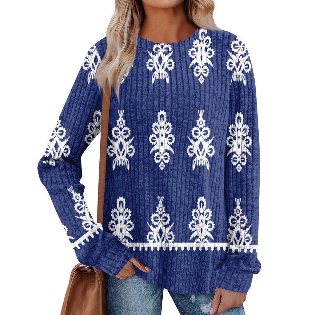 Women's Printed Lightweight Brushed-Cotton Round Neck Top