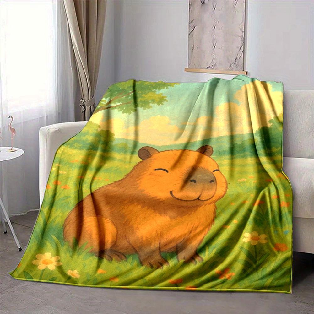 1pc Capybara, Nature Scene Blanket, Lightweight Flannel Fleece with Digital Printing, Soft Warm for Sofa, Travel, Camping, Office, Couch, Chair, and B