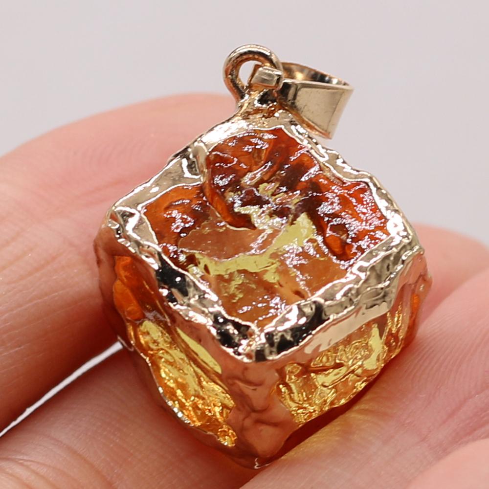 1Pc, Energy Natural Stone Square Pendant, Reiki Healing Crystal Charms for DIY Women Men Necklace Keychain Decoration Accessories, Christmas Gift