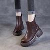 6CM 2025 Nowe Botki ze Skóry Naturalnej Damskie Kwadratowy Obcas Platforma Botki Chelsea Jesień Zima Botki Kostkę Damskie Buty