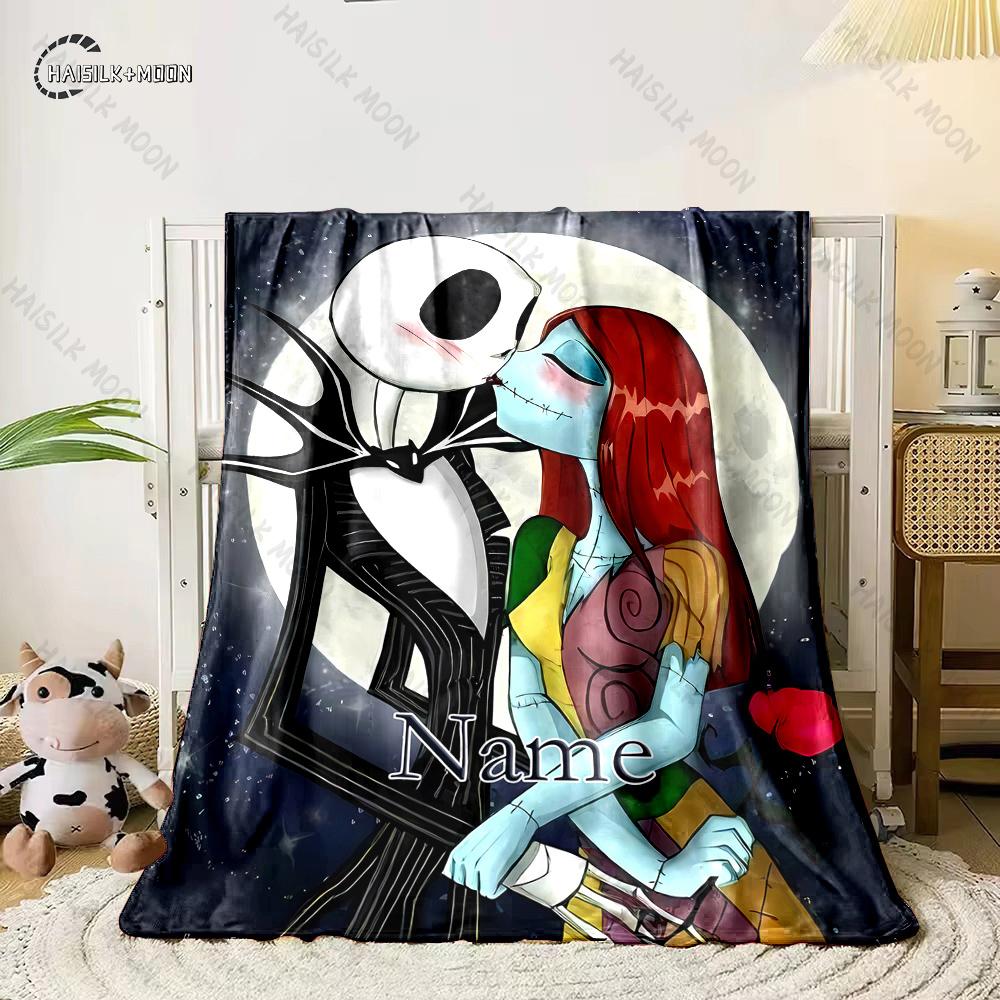Free Shipping! Custom Name Blanket with The Nightmare Before Christmas Print, All-Season Multi-Use for Nap,Camping,Car,Sofa Gift