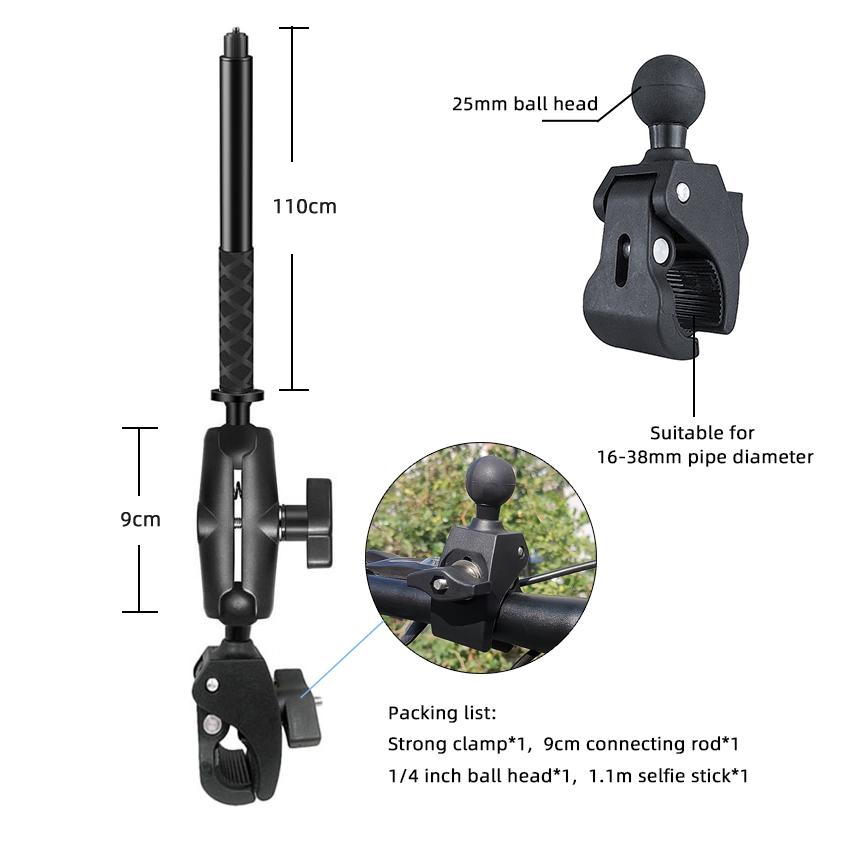 Motorcycle Bike Panoramic Monopod Handlebar Double Clip Bracket for Insta360 One X2 GoPro 11 10 9 Selfie Stick Camera Accessory