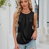 Women Summer Sleeveless O Neck pleated solid color Slim Fit Vest Top