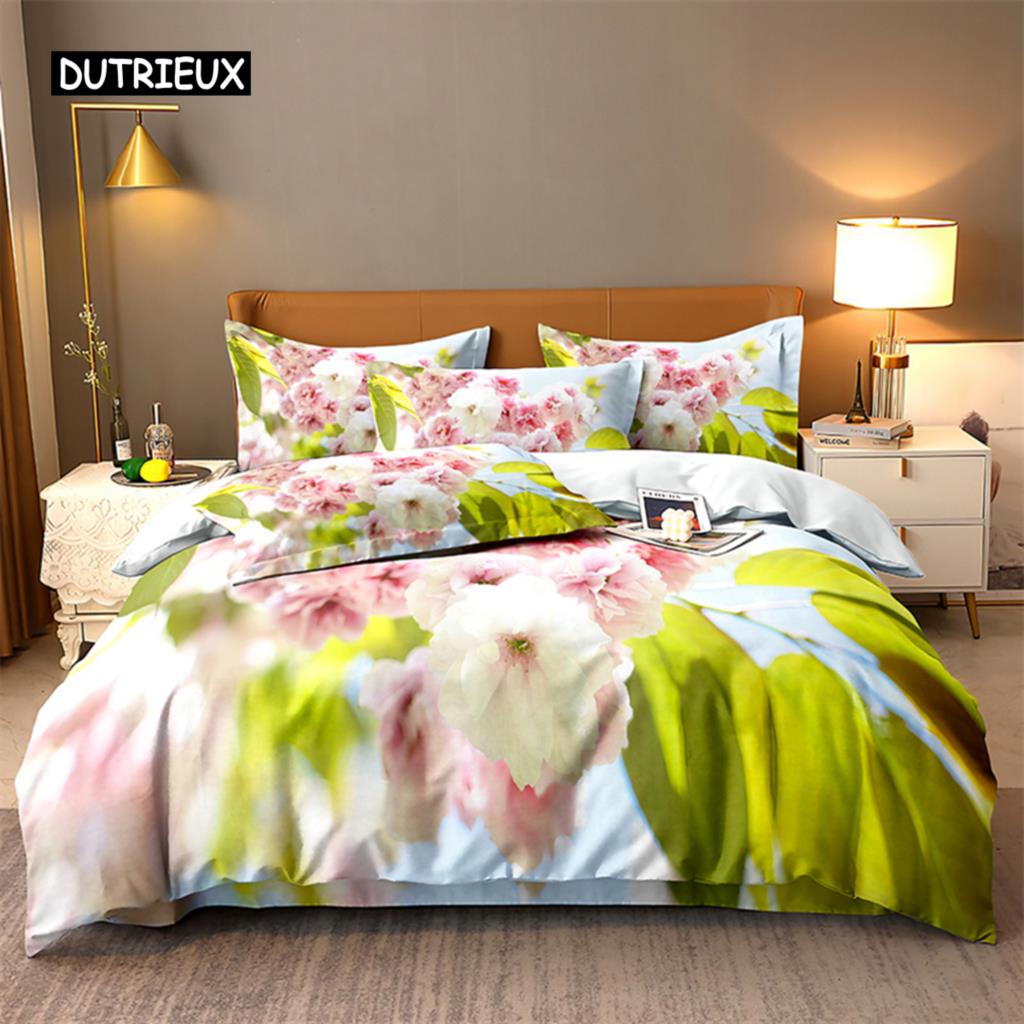 Bettwäscheset mit natürlichen Blumen, Bettbezug-Set, 3D-Bettwäsche, Digitaldruck, Bettwäsche, Queen-Size-Bettset, Modedesign