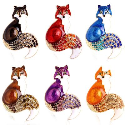Rhinestone Enamel Fox Brooch for Women Men Clothes Crystal Animal Badge Pin Jewelry Gift