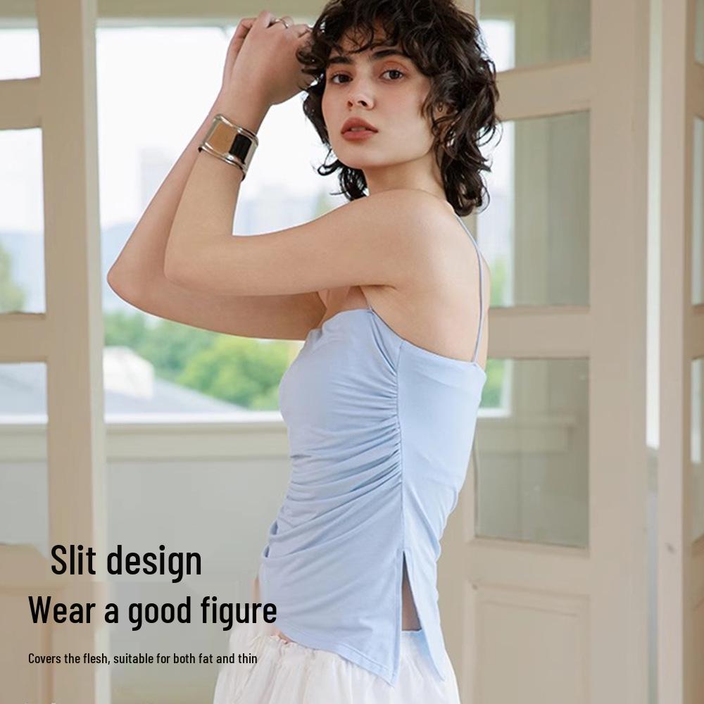 Women's Off-Shoulder Ruched Tank Top with Cups – High Elastic, Soft, Comfortable, and Stylish Design