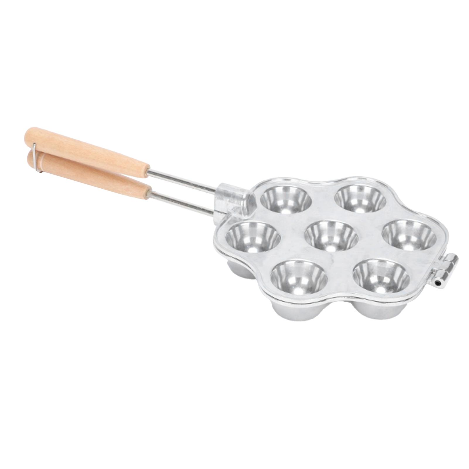 

Egg Tart Mold 7 Holes Reusable Aluminum Alloy Cake Baking Mould for Mini Cake Pudding with Wooden Handle L