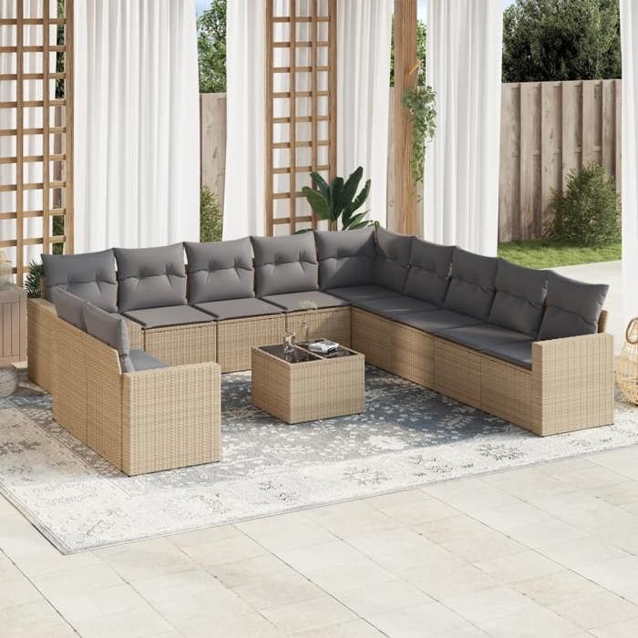 VidaXL Garden Lounge Set with 12 Pcs Cushions, Sofas with Adjustable Feet, Outdoor Furniture Set Patio Terrace, 3218628
