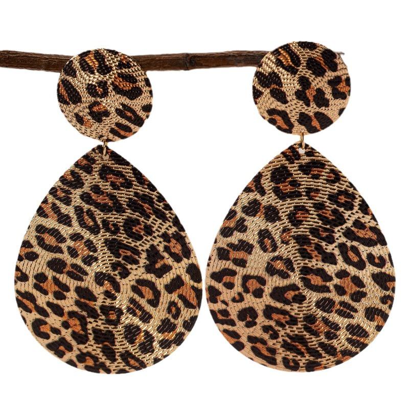Fashion Leopard Print Round Earrings Retro Water Drop Geometric Earrings Antique Style Earrings