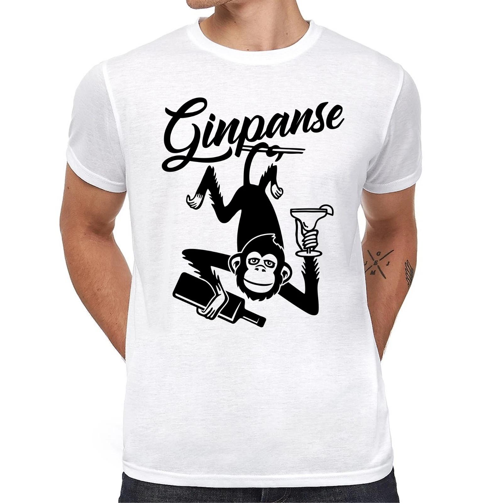 Men s and Women s T-shirts Ginpanse Chimpanzee Chimp Monkey Gin Drink Party Fun Comedy Funny Fun M