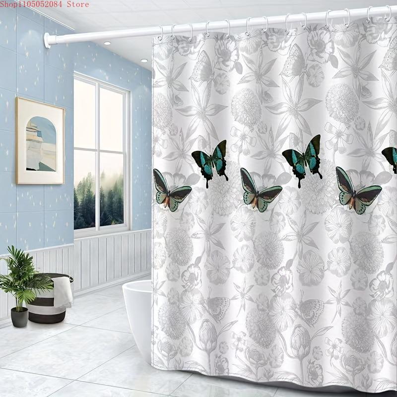 

1pc thickened polyester shower curtain gray - With Hooks Waterproof Mildew Proof Easy Install Washable 90x180cm