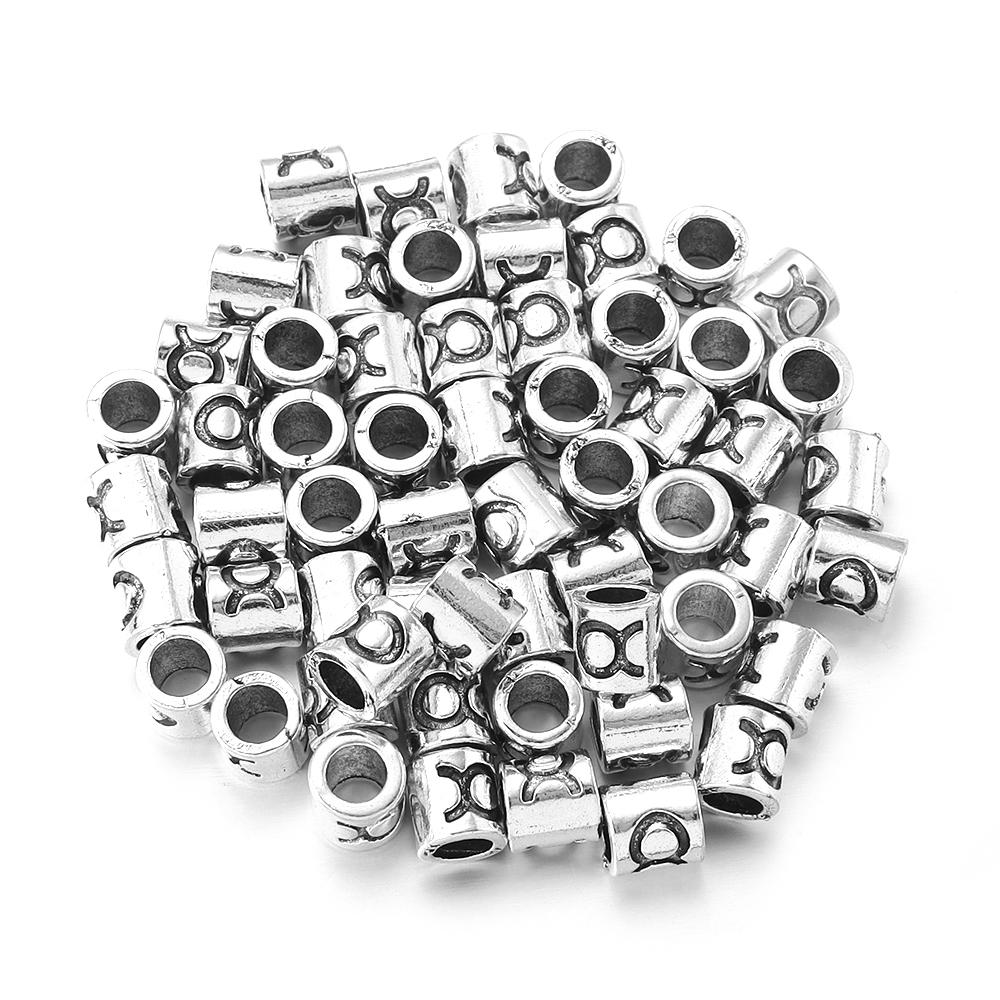 60pcs/lot Twelve Constellations Beads Alloy Beads Big Hole Tube Beads Spacer Loose Beads For Jewelry Making DIY Accessories