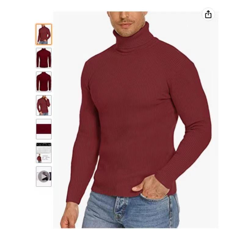 Men s Autumn/Winter Slim Fit High Neck Sweater - European/American Sizes, Solid Color Knit Pullover XXXL