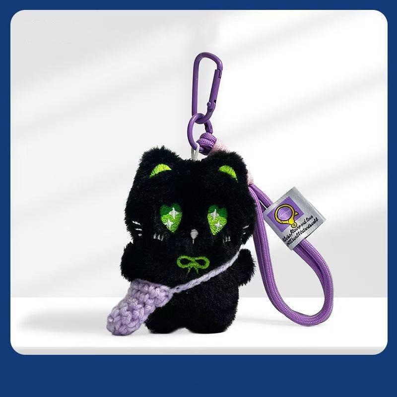 

Креативный милый плюшевый брелок в виде черного кота, мультяшная плетеная сумка через плечо, котенок, брелок для ключей от машины, мягкая кукла-подвеска, аксессуары для сумки