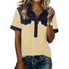 Denim Patchwork Hemden für Damen Stehkragen Lässige Bluse Kurzarm Bequemes T-Shirt Frühling Sommer Mode