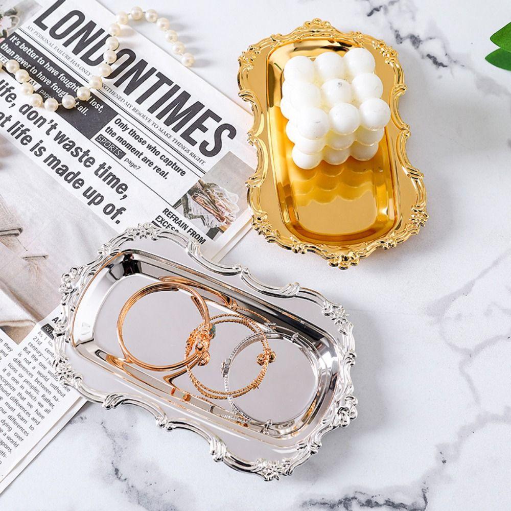 European Style Retro Serving Platter Embossed Design Jewelry Decoration Plate  Cafe Cake Dish