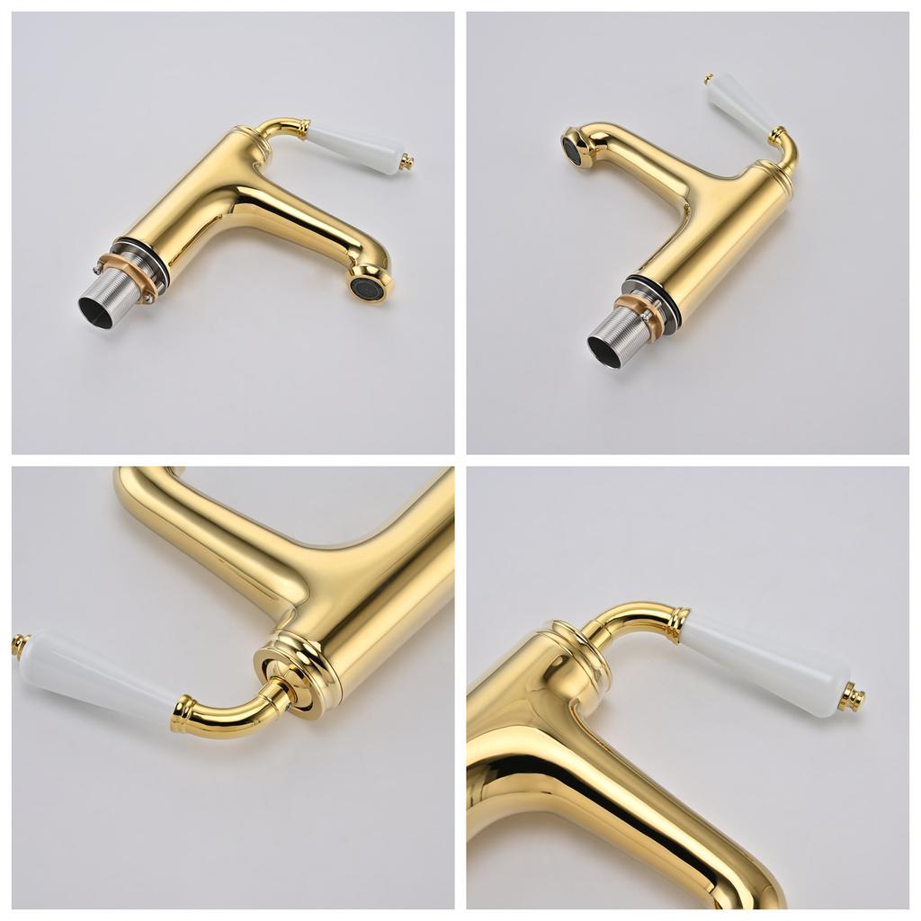 Gold Bathroom Basin Faucet Hot and Cold Crane Brass Sink Mixer Single Lever Sink Faucet Water Faucet Crane Brush Gold