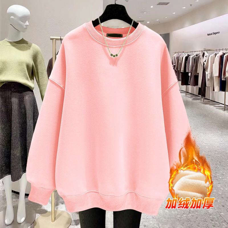 Womens Fleece Lined Cotton Sweatshirt - Casual Loose Fit Round Neck Long Sleeve Fashionable Fall Winter