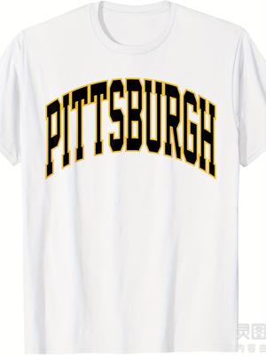 Men's & 's Retro Pittsburgh Black & Golden T-Shirt - Heavyweight Gsm Vintage Tee with Pittsburgh Log