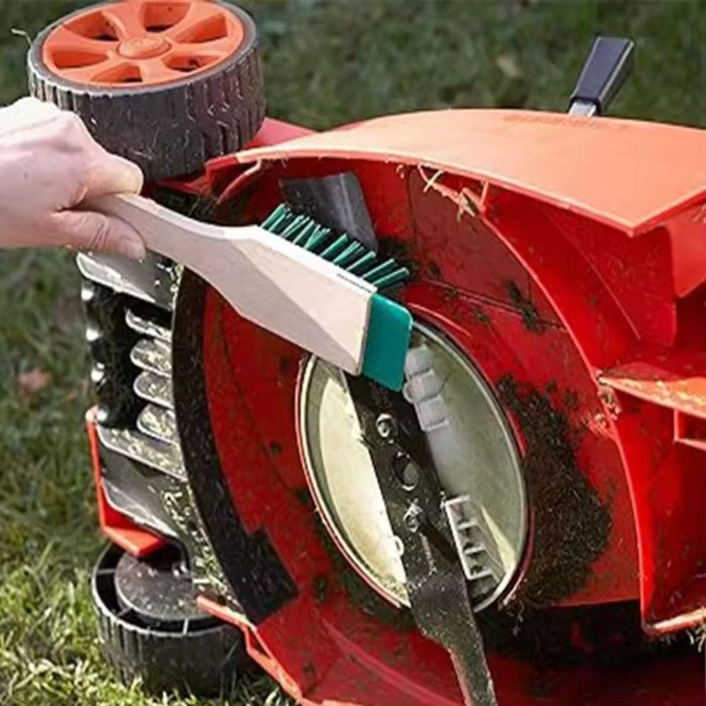 Plastic Garden Tool Brush Wooden Handle Lawn Mower Cleaning Brush Clean Scraper Brush  Gardening