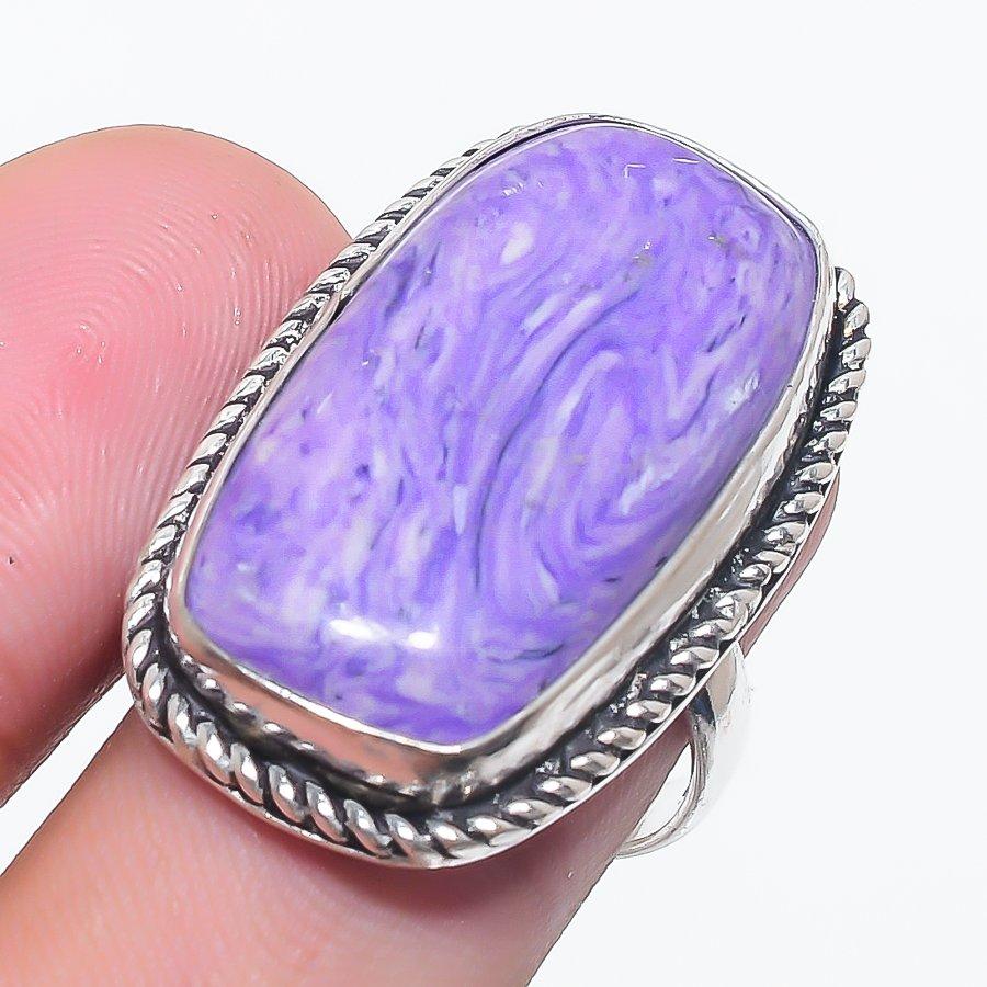 Natural Charoite Gemstone Handmade 925 Sterling Silver Jewelry Ring Size 7 T4C40