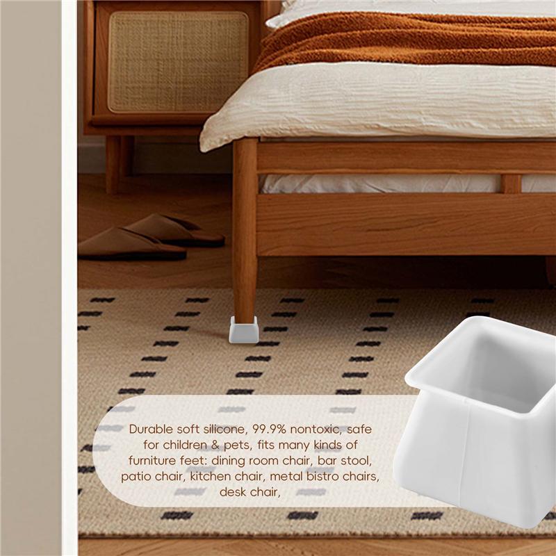 Good-16Pcs Chair Leg Caps Silicone Floor Protector Square Furniture Table Feet Cover Anti-Slip Bottom Chair Pads