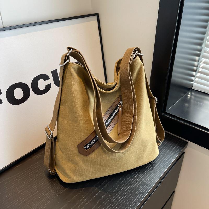 Large Capacity Women's Canvas Bag 2024 New Simple Street Style Tote Shoulder Bag