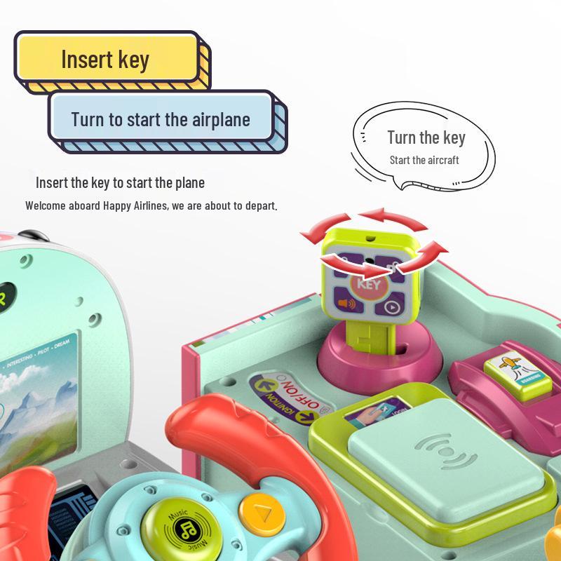 Multifunctional Educational Airplane Toy with Lights, Music, Driving Simulator, and Piggy Bank for Kids