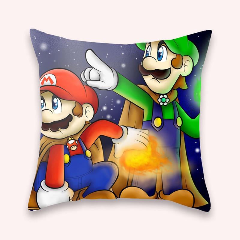 Super Mario Kissenbezug Mario-Themen Kissenbezug aus kurzem Plüsch Für Autodekoration Wohnzimmerdekoration 45*45cm