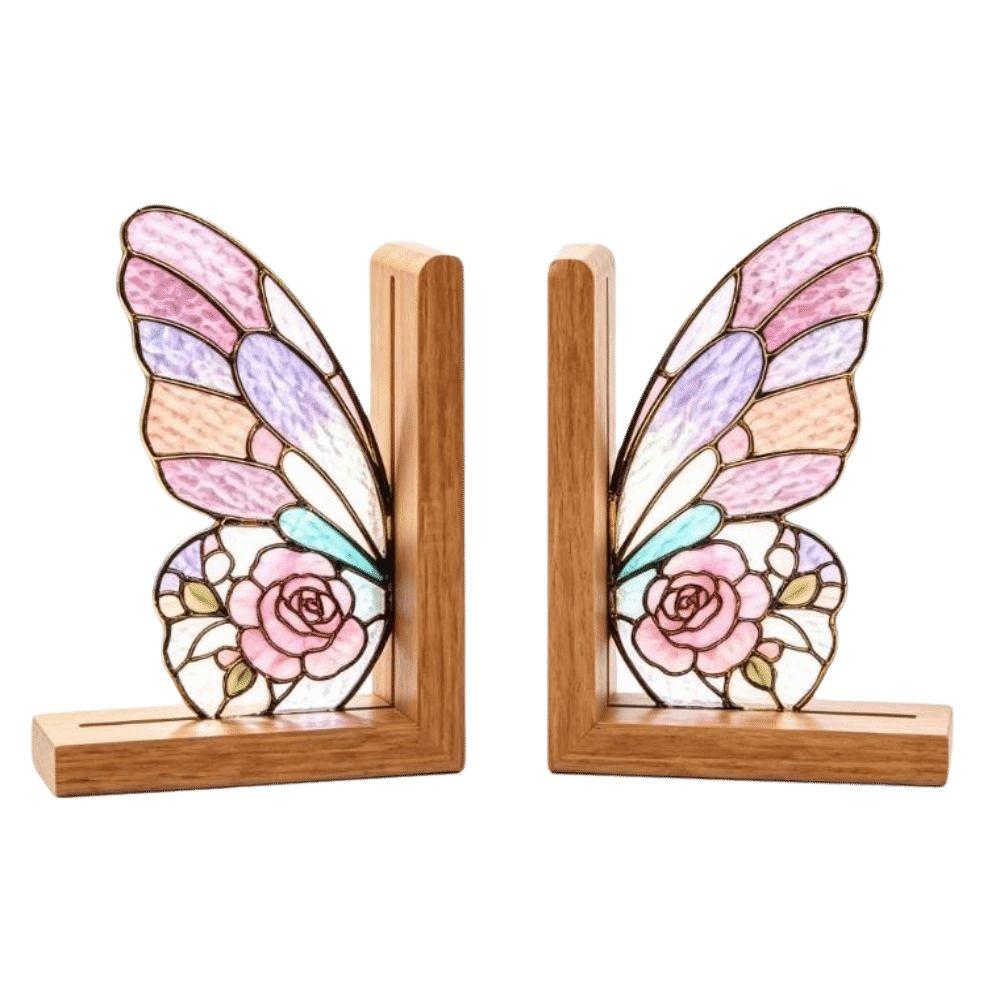 Acrylic Butterfly Wings Bookend Set Colorful Book Support with Bases Book Ornaments For Bookshelf