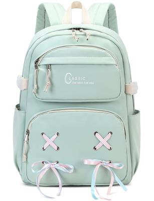 Backpack with Cute Ribbon Back Large Perfect for School and Travel El-fmly Design, Pocket, Capacity, (Light Green)