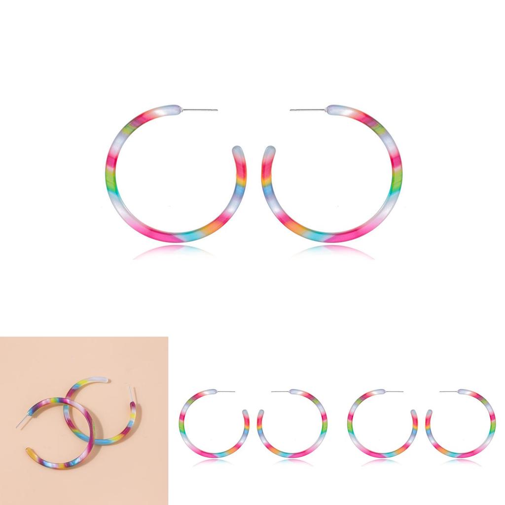 Vibrant Rainbow Acrylic Geometric Earrings Trendy Fashion Statement Jewelry