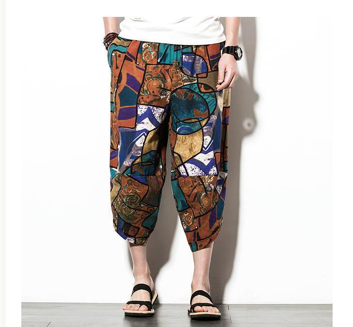 2024 Men's Solid Color Plus Size Casual Linen Harem Pants