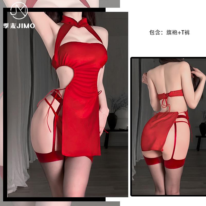 Sex Underwear Sexy Velvet Cheongsam Open Gear Free Uniform Temptation Slit Strap 6056