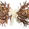 Indoor Outdoor Autumn Wreath 23.6" Artificial Olive Wreath, Faux Fall Leaf Teardrop Swag, Door Hanger for Front with Burlap Bow Thanksgiving