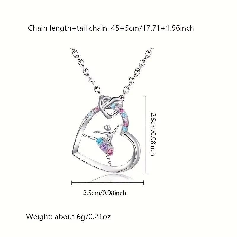 Colorful Crystal Ballerina Heart Jewelry Hollow Dancer Pendant Necklace Adjustable Bracelet 2Pcs Ballet Girl Gift Jewelry Kit