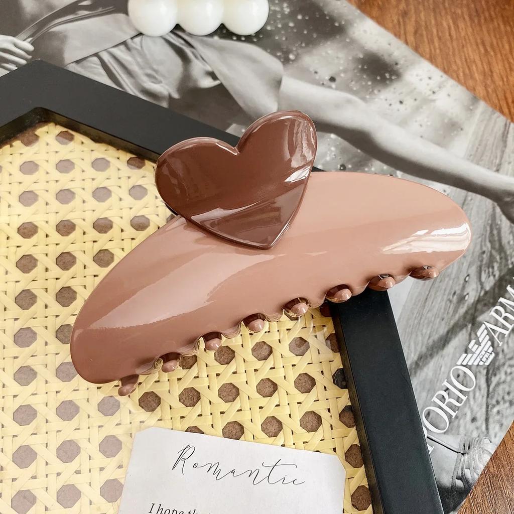 New Candy Color Love Heart 5.11" Big Size Hair Claw Clips for Women Girls Elegant Geometric Plastic Spring Summer Headwear Gift