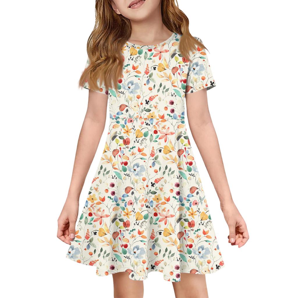 Girl Summer Dress Color & Print Short Sleeve Dress With Pocket Casual Dress Shorts Sleeve Party Dress Easter Day