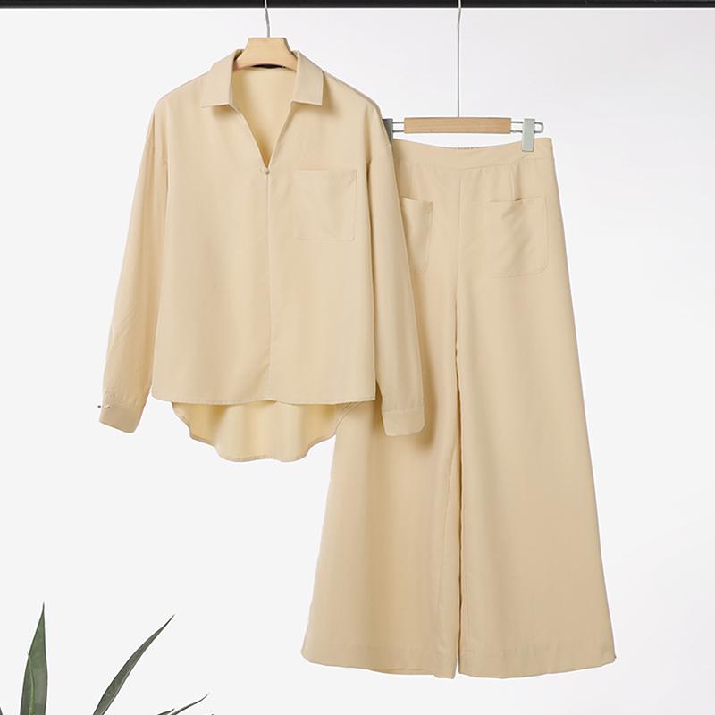 

ZANZEA Женский повседневный костюм из двух предметов: блузка с длинным рукавом и брюки 5XL хаки