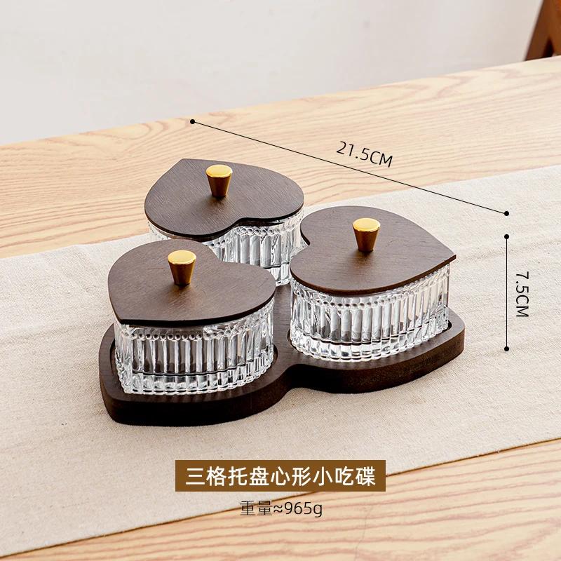 New Glass Fruit Tray Hotel Afternoon Tea Snack Tray Lead-free Glass Heart-shaped Divider Snack Tray