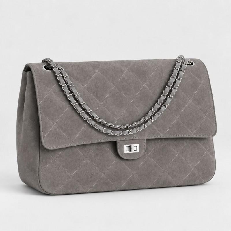 Vintage Suede-Like Quilted Chain Shoulder Bag